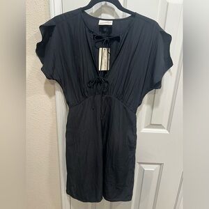 Elegant Black Dress with ties on V Neckline